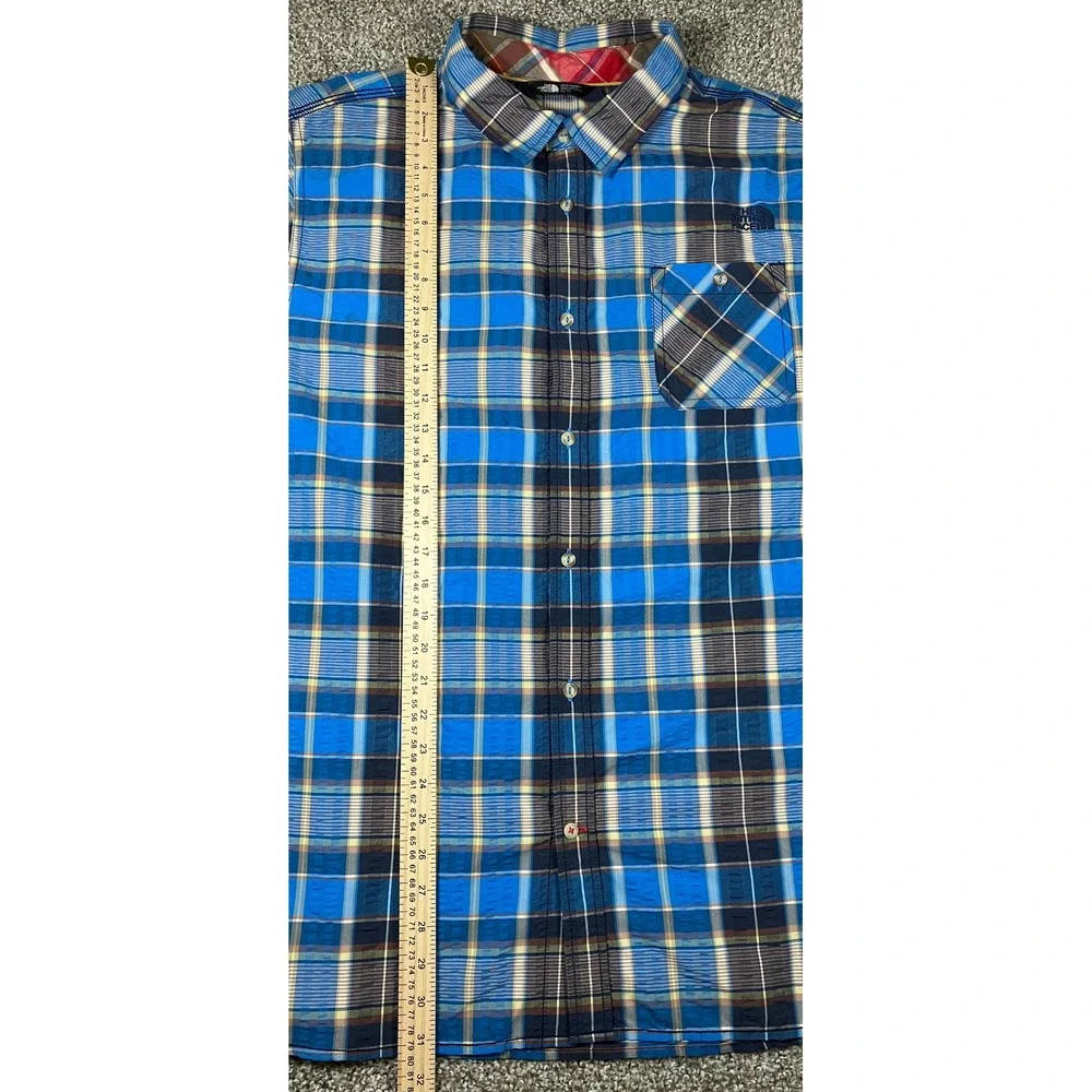 The North Face Mens XL Blue Plaid Short Sleeve Button Up Shirt CXD2 TCV4/TMV4